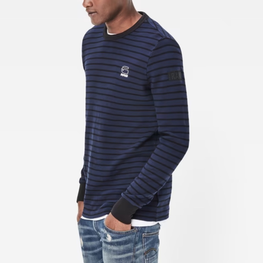 G-Star RAW Classic Bound Sweater in Black and Navy Stripe Size XXL - Picture 2 of 15